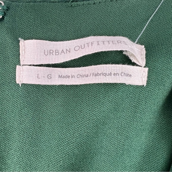 NWT Urban Outfitters Mini Green Satin Long Sleeve Dress Plunge Neckline L Defect - Picture 8 of 13